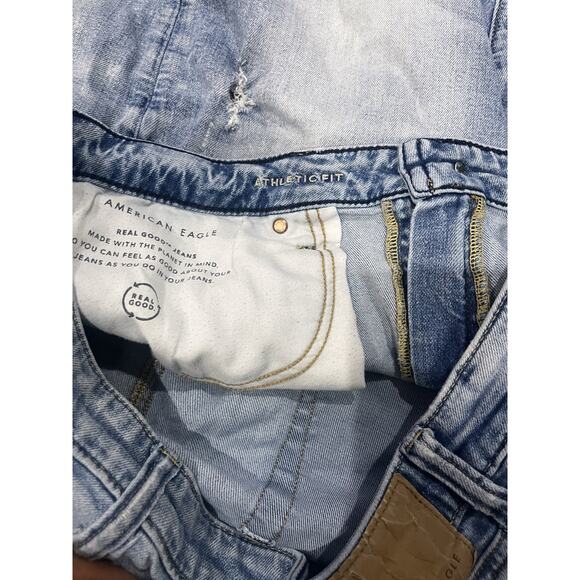 American Eagle Distressed Jean Blue Athletic Fit Light Wash Air Flex Denim 36X28 - Picture 8 of 9